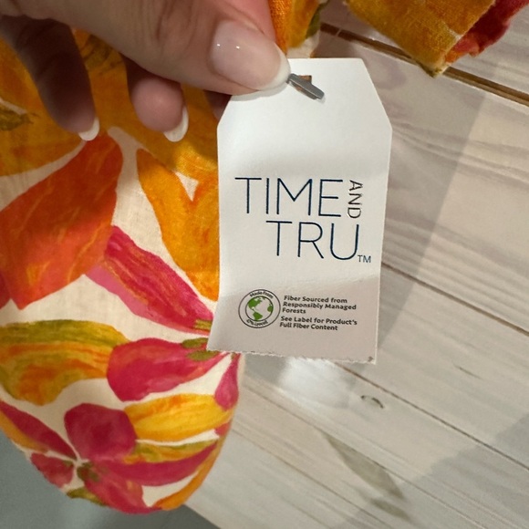 Time and Tru Orange Yellow Short Sleeve Notched Collar Shirt - Picture 7 of 8